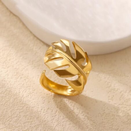 Tropical Monstera Gold Leaf Ring
