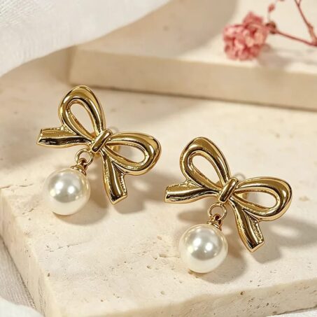 Bow Pearl Drop Earrings