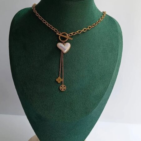 White Heart Cross Chain Necklace